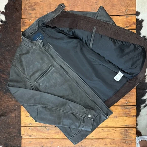 Lucky Brand Bonneville leather jacket. Dark grey/black, brand new - Picture 4 of 5